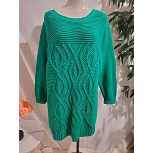 Lands End Womens Drifter Chunky Cable Knit Sweater Size 2X 20-22W Green Cotton